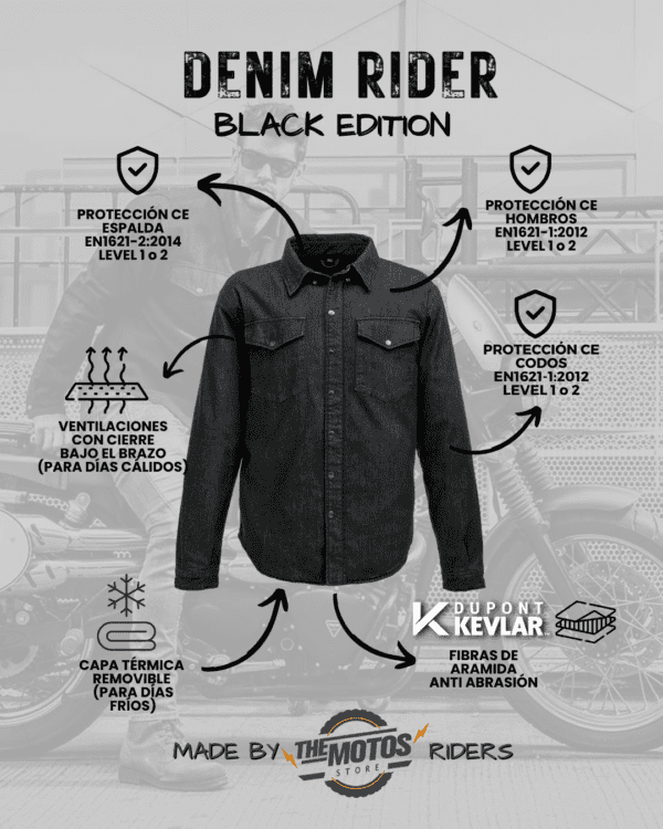 Camisa Protectora THE MOTOS®︎ «DENIM RIDER»™ BLACK