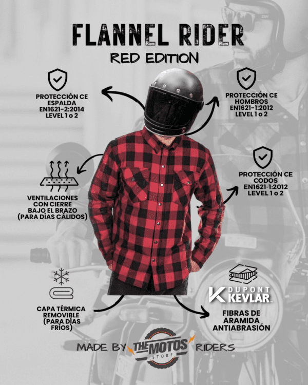 Camisa Protectora Moto «FLANNEL RIDER»™ ROJO