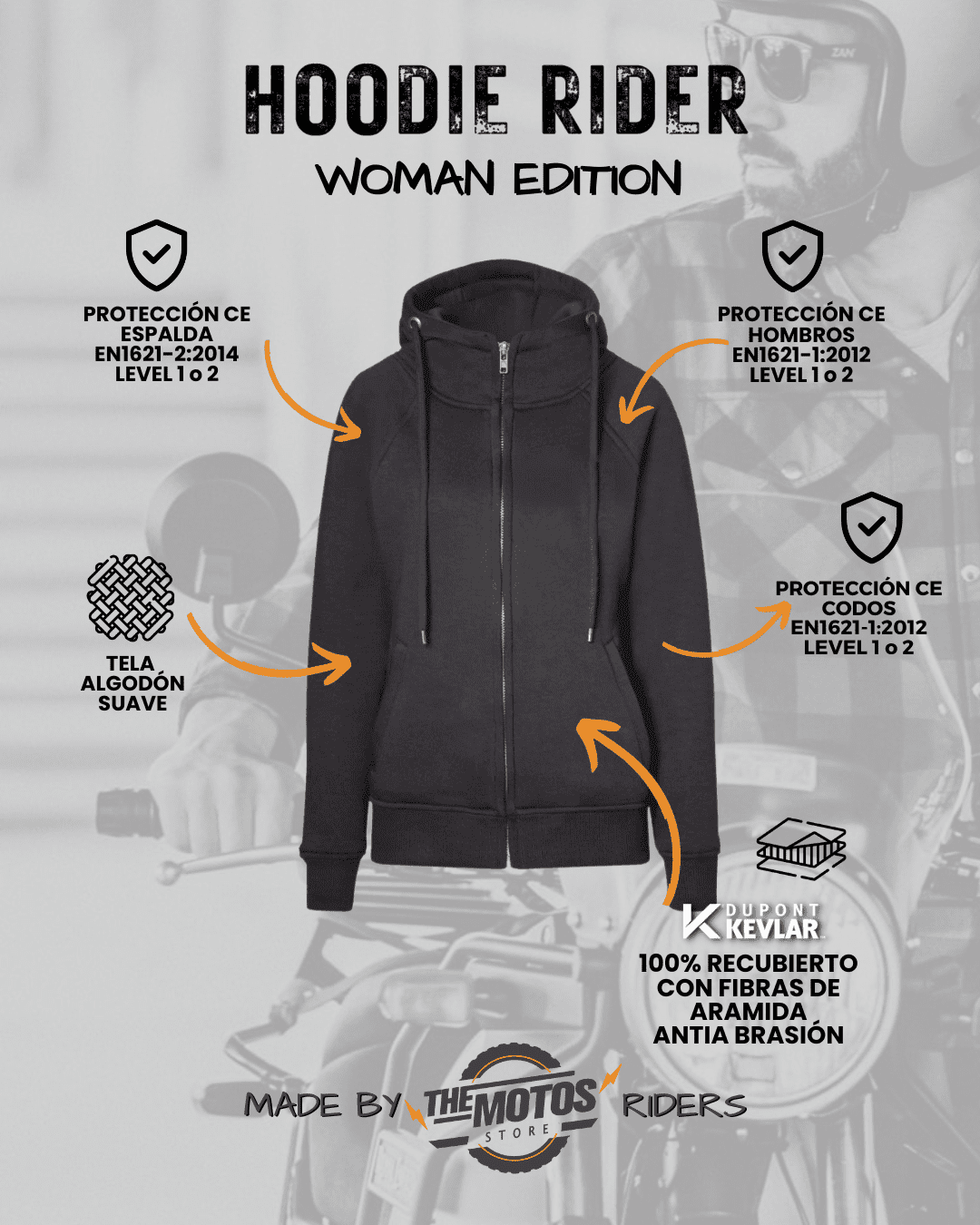 Poleron con protecciones  «REBEL LADY HOODIE RIDER»